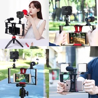 Vlogging Live Broadcast Kit With Led Fill Light Microphone Tripod Mount & Cold Shoe Head - Red thumbnail