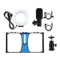 3-In-1 Vlogging Kit With Smartphone Rig Microphone And Led Ring Light - Red thumbnail