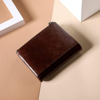 Leather Rfid Wallet with Dual Zippers - Brown thumbnail