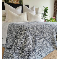 Boho Blue Kantha Bedspread Coverlet - Blue thumbnail