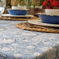 Rectangle Tablecloth Table Cover Flower Pattern Dining Table Cloth - Hamptons Blue thumbnail