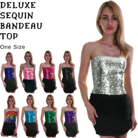 Womens SEQUIN BANDEAU CROP TOP Sparkling Sparkly Costume Tube - Light Blue thumbnail