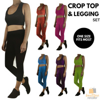 Womens CROP TOP Tank + LEGGING Pants SET Jogger Sport Party Tracksuit Gym Yoga - Red thumbnail