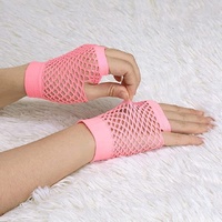 12 Pair Fishnet Gloves Fingerless Wrist Length 70s 80s Costume Party -Light Pink thumbnail