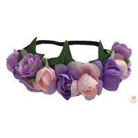 FLOWER HEADBAND Fairy Bohemian Boho Wedding Floral Headwrap Elasticized Garland - Purple thumbnail
