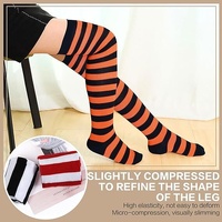 OVER THE KNEE SOCKS Plain Striped High Thigh Ladies Long Womens Stripey Stocking - Orange/Black thumbnail