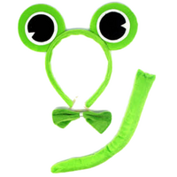 2pc Set Animal Headband w Bow Tail Dog + Frog Ears Hair Costume Halloween Party thumbnail
