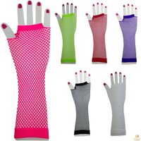 FISHNET GLOVES Fingerless Elbow Length 70s 80s Womens Costume Party Dance - Orange - One Size thumbnail