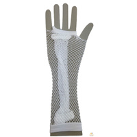FISHNET GLOVES Fingerless Elbow Length 70s 80s Womens Costume Party Dance - White - One Size thumbnail