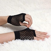 1 Pair Fishnet Gloves Fingerless Wrist Length 70s 80s Costume Party Dance - Black thumbnail