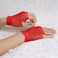 1 Pair Fishnet Gloves Fingerless Wrist Length 70s 80s Costume Party Dance - Red thumbnail