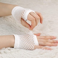 1 Pair Fishnet Gloves Fingerless Wrist Length 70s 80s Costume Party Dance -White thumbnail