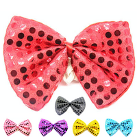 SEQUIN BOW TIE Polka Dots Bowtie Party Unisex Costume  13cm x 9cm Clown - Red thumbnail