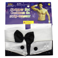 Male Stripper Set Costume Cuffs Collar & Bow Tie Waiter Fun Kit Fancy Dress thumbnail
