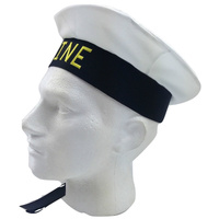 MARINE HAT Cap White BLACK Skipper Navy Sea Fancy Dress Sailor Costume Accessory thumbnail