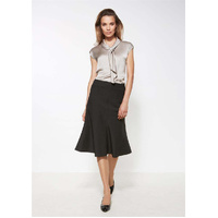Womens Fluted 3/4 Length Below Knee Skirt Work Business - Black - 26 thumbnail