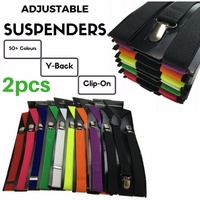 2x Mens Suspenders Braces Adjustable Strong Clip On Elastic Formal Wedding Slim - Red (Sequin) thumbnail