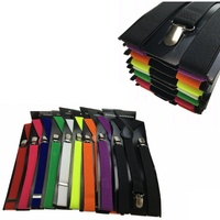 3x Mens Suspenders Braces Adjustable Strong Clip On Elastic Formal Wedding Slim - Red thumbnail
