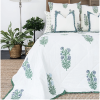 Kolka Iris Quilted Euro Sham Set Super Quality Cotton Quilted Front - Green thumbnail