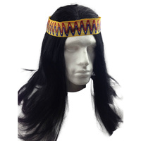 Mens INDIAN WIG Native American Fancy Dress Party Costume Hair Headdress thumbnail