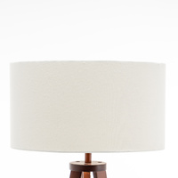 Natural Wooden Tripod Floor Lamp w/ Round Shelf + Off White Linen Shade - Cherry thumbnail
