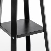 Eiffel 3 Tier Natural Wood Floor Lamp w/ Storage Shelves + Off White Linen Shade thumbnail