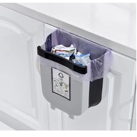 9L Kitchen Wall Mounted Foldable Waste Bin Hanging Trash Can Collapsible - Brown thumbnail