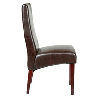 Set of 2 Rome Leather Brown Dining Chairs Durable Seat Wood Kitchen Cafe thumbnail