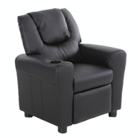 Oliver Kids Recliner Chair Sofa Children Lounge Couch PU Armchair - Black thumbnail