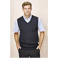 Mens Wool Blend V Neck Vest Sleeveless Double Knit  - Charcoal - X-Small thumbnail