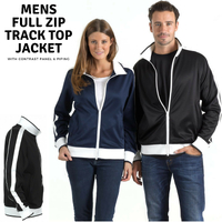 Identitee Mens Varsity Track Top Jacket Tracksuit Warm Winter Jumper Long Sleeve - Black/White - XXL thumbnail
