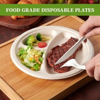600pcs Disposable Sugarcane Bagasse 3-Compartment Paper Plates Eco 23cm (9") Bulk thumbnail