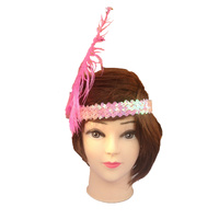 12x 1920s FLAPPER HEADBAND Headpiece Feather Sequin Charleston Gatsby Party BULK - Light Pink thumbnail