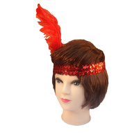 12x 1920s FLAPPER HEADBAND Headpiece Feather Sequin Charleston Gatsby Party BULK - Red thumbnail