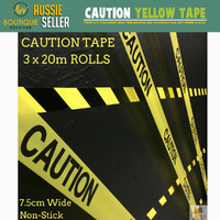 3x CAUTION TAPE Yellow Safety Warning Barricade Industrial Strip Non-Stick 20m thumbnail