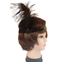 3x 1920s FLAPPER HEADBAND Headpiece Feather Sequin Charleston Costume Gatsby - Black thumbnail