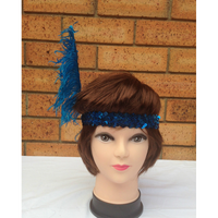 3x 1920s FLAPPER HEADBAND Headpiece Feather Sequin Charleston Costume Gatsby - Blue thumbnail