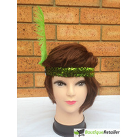3x 1920s FLAPPER HEADBAND Headpiece Feather Sequin Charleston Costume Gatsby - Green thumbnail