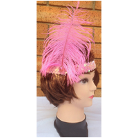 3x 1920s FLAPPER HEADBAND Headpiece Feather Sequin Charleston Costume Gatsby - Light Pink thumbnail