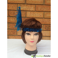 6x 1920s FLAPPER HEADBAND Headpiece Feather Sequin Charleston Costume Party BULK - Blue thumbnail