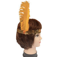 6x 1920s FLAPPER HEADBAND Headpiece Feather Sequin Charleston Costume Party BULK - Gold/Orange thumbnail