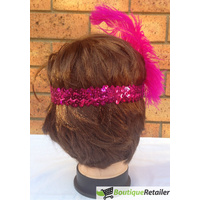 6x 1920s FLAPPER HEADBAND Headpiece Feather Sequin Charleston Costume Party BULK - Hot Pink thumbnail