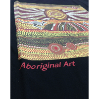 Mens Australia T Shirt Aboriginal Art 100% Cotton Souvenir Indigenous Tee - Black - XXL thumbnail