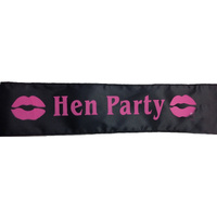 HEN'S NIGHT SASH Party Girls Wedding Bridesmaid Bridal Bride To Be Satin Sashes - Hen Party (Black with Pink Writing) thumbnail