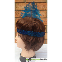 1920s FLAPPER HEADBAND Headpiece Feather Sequin Charleston Costume Gatsby Dance - Blue thumbnail