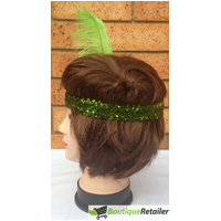 1920s FLAPPER HEADBAND Headpiece Feather Sequin Charleston Costume Gatsby Dance - Green thumbnail