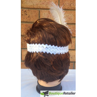 1920s FLAPPER HEADBAND Headpiece Feather Sequin Charleston Costume Gatsby Dance - White thumbnail