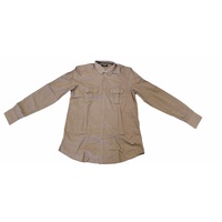 Mens Plain Slim 100% Cotton Long Sleeve Shirt Button Up Stylish Business Casual - Brown/Beige - 2XL thumbnail