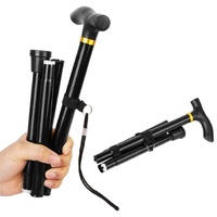 Adjustable Metal WALKING STICK Travel Cane Folding Pole Compact Retractable Hike - Black thumbnail