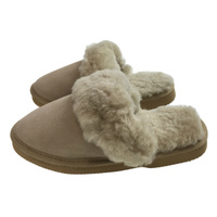 100% Sheepskin Moccasin Slippers Winter Genuine Scuffs Slip On Mens Womens - Beige (with fur) - 7 thumbnail